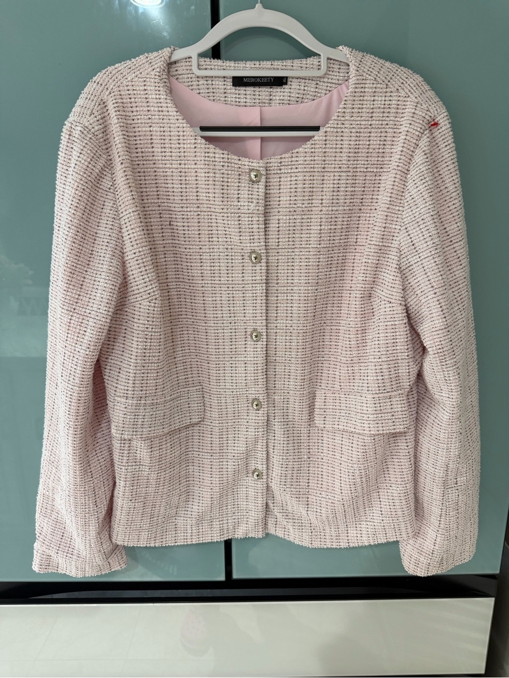 Pink Tweed Button-Front Jacket - Picture 2 of 5
